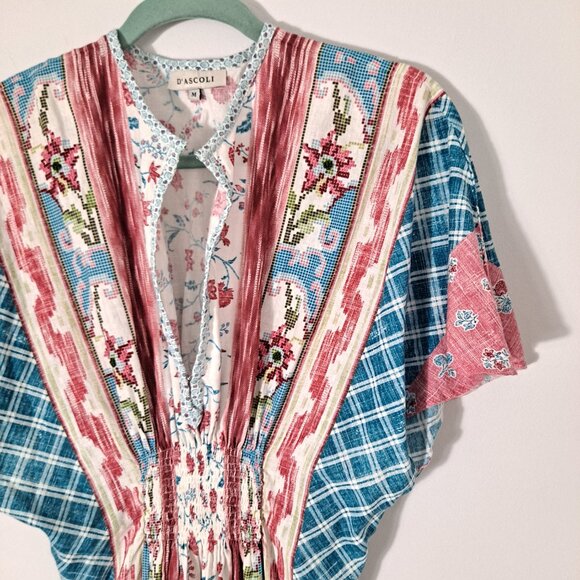 D'ascoli Floral Boho Plaid Short Sleeve Maxi Dress - Picture 3 of 13